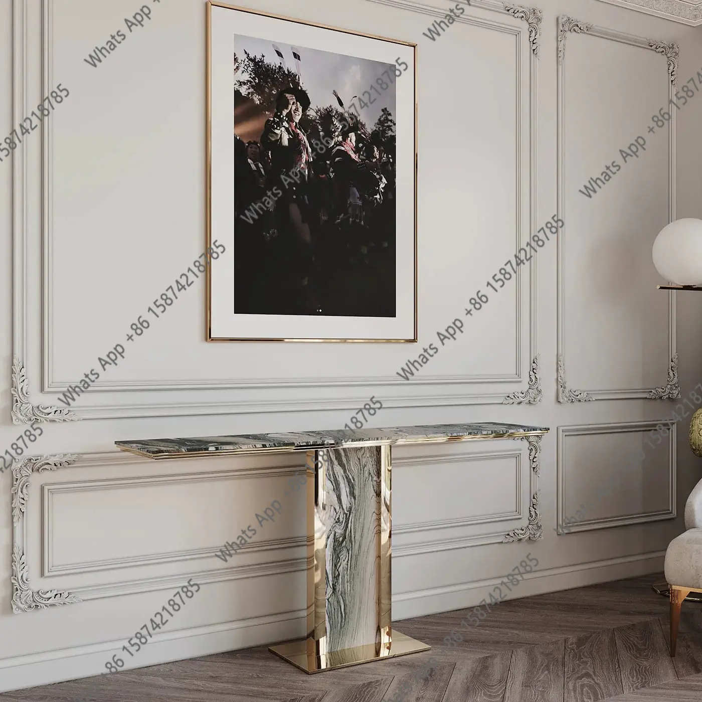 New Italian light luxury minimalist natural marble entrance platform designer high-end customized villa