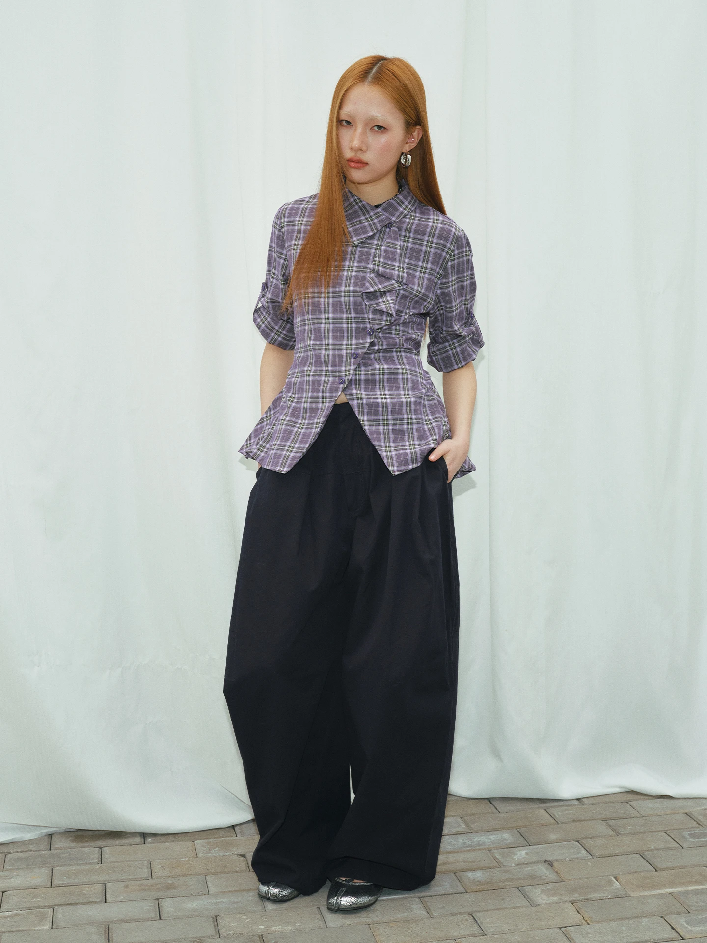 

Casual Style Plaid Loose Long Sleeve Shirt Women's Wrap Waist Tie College Leisure Fashion Side Buttoned Open Cardigan Top