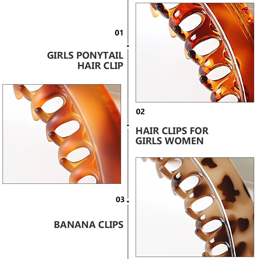 

5pcs Ponytail Hairpin Banana Clips Bright Black Tortoiseshell Amber Wedding Accessories for Thick Hair Girls Women Shower