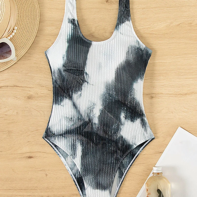 2025 Damskie wyścigowe jednoczęściowe bikini Tie-Dye Akwarelowy nadruk Monokini Wysokowydajne stroje kąpielowe na plażę i basen Letnie wakacje