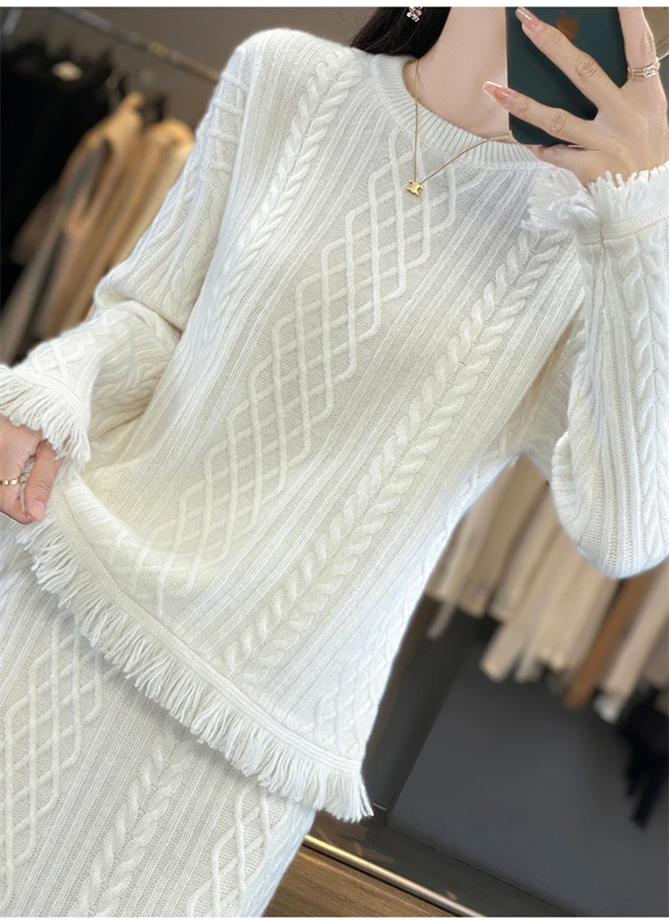 new autumn winter Fashion brand female women girls wool warm Sweater skirt sets suits clothing