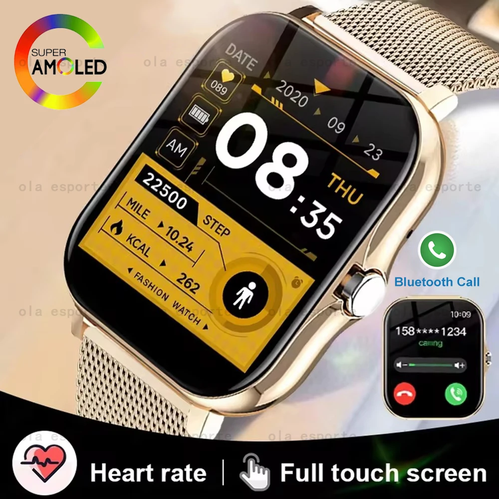 

Смарт-часы для здоровья для мужчин и женщин, AMOLED HD-экран, Bluetooth, беспроводной вызов, вседневный мониторинг сердечного ритма, NFC, умные часы, шагомер