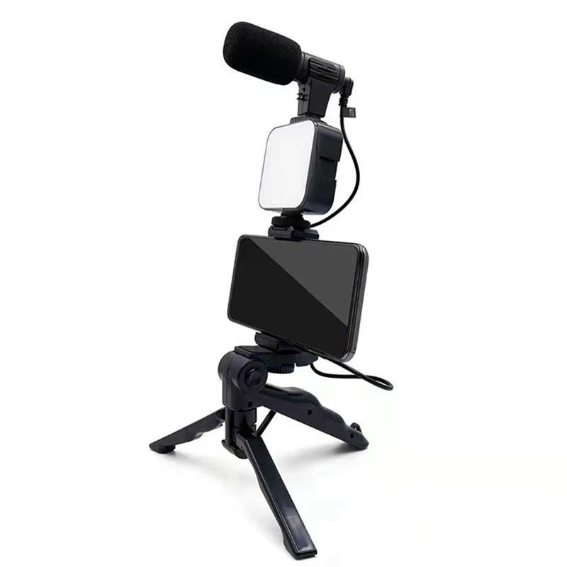 Mobile Phone Tripod Kit With Microphone LED Fill Vlog Video Making Kit For Live Recording Selfie Study