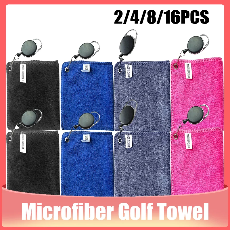 2/4/8/16Pcs Microfiber Golf Towel Wet & Dry - Waffle Weave Cleaning Cloth With Retractable Hook, Easy Carry For Golfers
