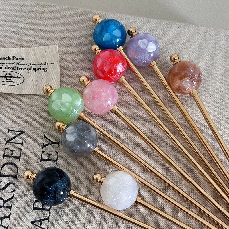 Colored Round Ball Metal Hairpin Styling Tools Retro Chinese Style Hair Stick Candy Color Personality Girls Headwear Accessories