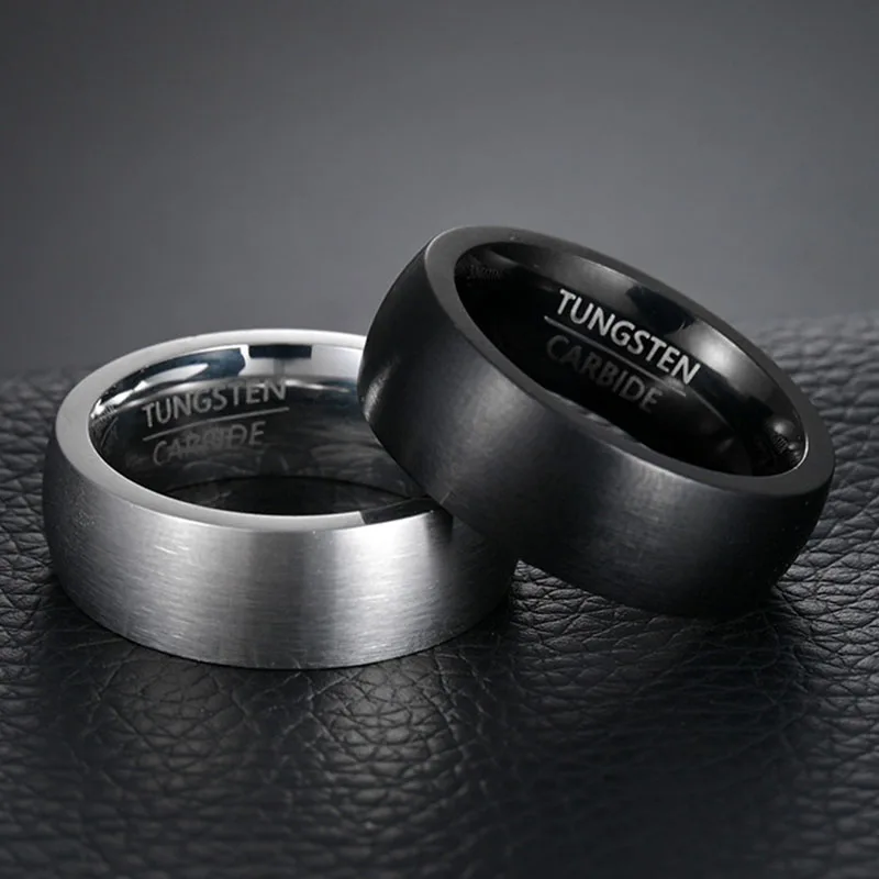 100% Tungsten Carbide Men Ring Engagement Charm Jewelry Ring 8MM Anillos para hombres Classic Black Matte Surface Tungsten Steel