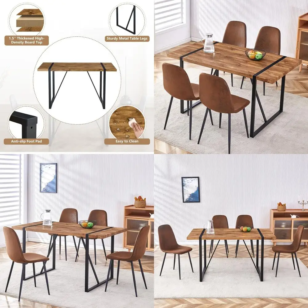 

Обеденный набор на 4 персоны с столом 55 дюймов и стульями из замши