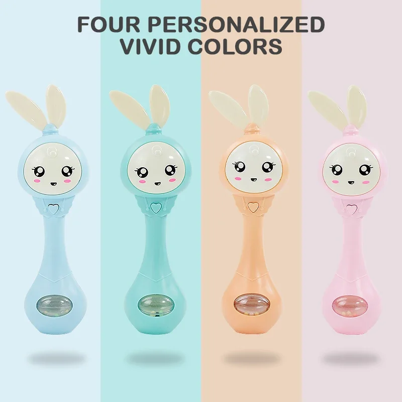 Baby Rabbit Hand Ringing Bell Toy 0-1 Year Old Baby Music Rhythm Stick Early Education Puzzle with Light Teeth Grinding Stick