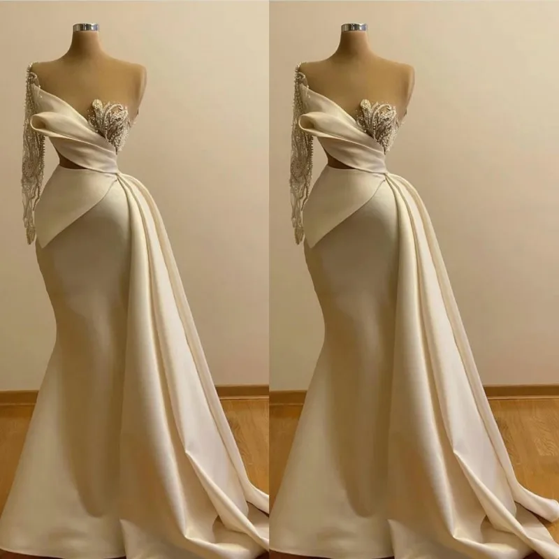 Mermaid Evening Dress Off-the-Shoulder Long Sleeve prom Dress Suitable for T-stage Party Banquet Dress Custom Bridal Dress