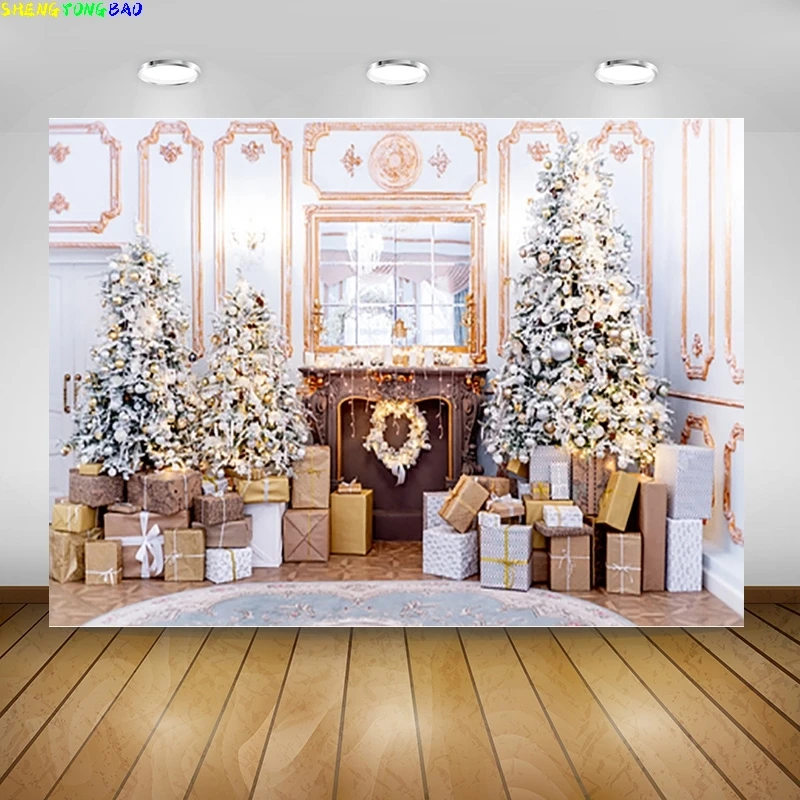 

Christmas Theme Photography Background Christmas tree Fireplace Portrait Backdrops For Photo Studio Props SD-02