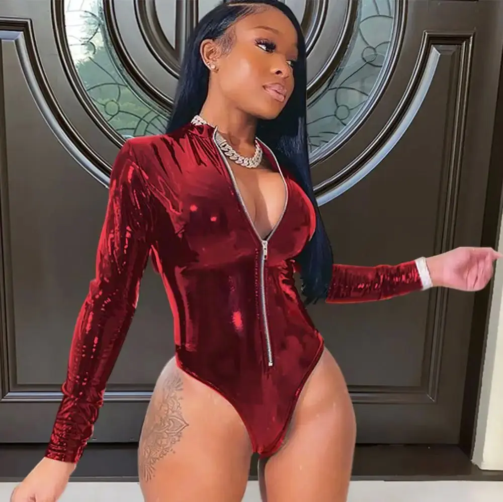 Sexy Women's Skinny PU Leather Par Bodysuit One-Ne Long S Low Waist ort Pants Han Hanma Fabric Ladies Jumpsuit