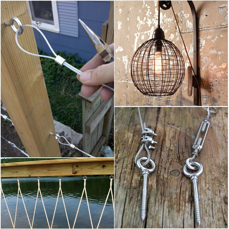 4PCS 2M 304 Stainless Steel Wire Canopy Rope Fishing Lifting Cable Clothesline Diameter 2mm Shade Sail Awning Rustproof Kit