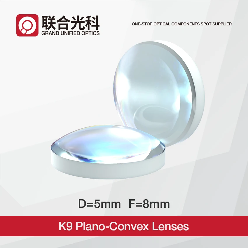 Wholesale D5mm FL8mm 10mm K9 Optical Glass Plano-Convex Lenses