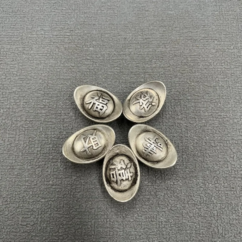 Antique Sycee Collection Ingot One Or Two Sycee Fu Lu Shouxi Fortune Set Five One Daqing Library Silver Ingot Ornaments