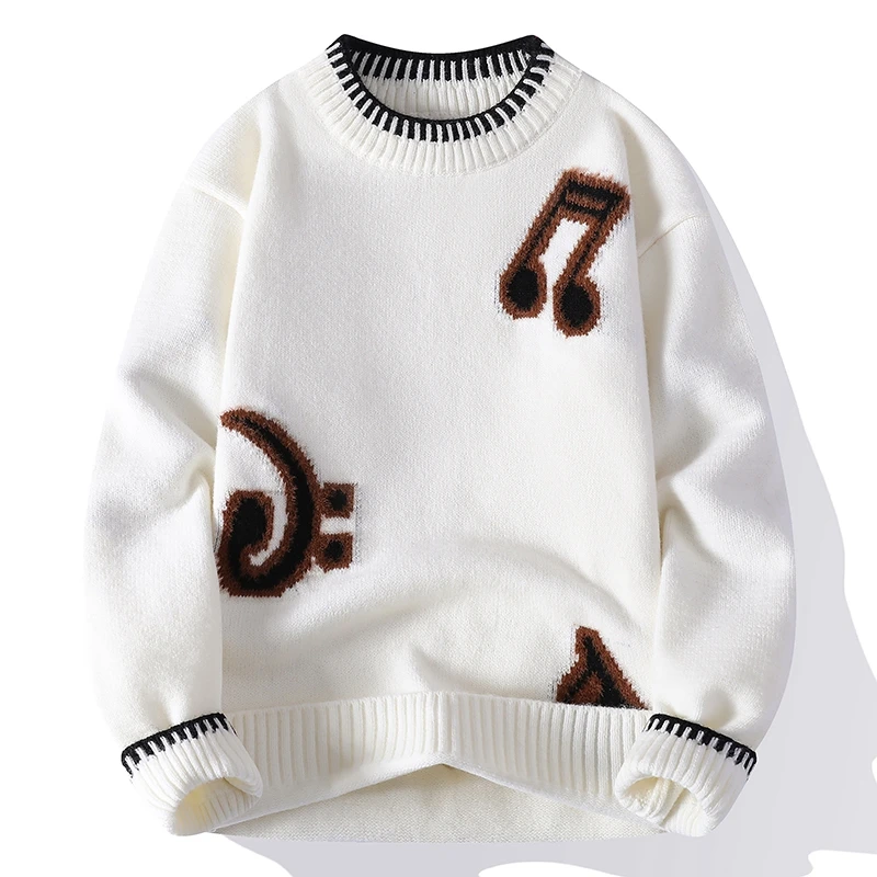 

Youth Fashion White Pullover Cardigan 2025 New Round Neck Knit Man Sweater Comfortable Classic Warm Oversized Streetwear