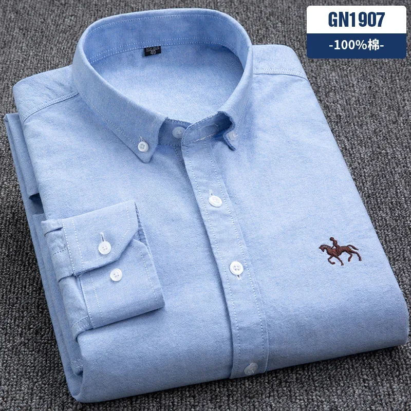 Oxford Shirts for Men 100% Cotton Mens Clothing Spring Autumn Top Blouse Business Long Sleeve Casual Shirts Korean New Fashion