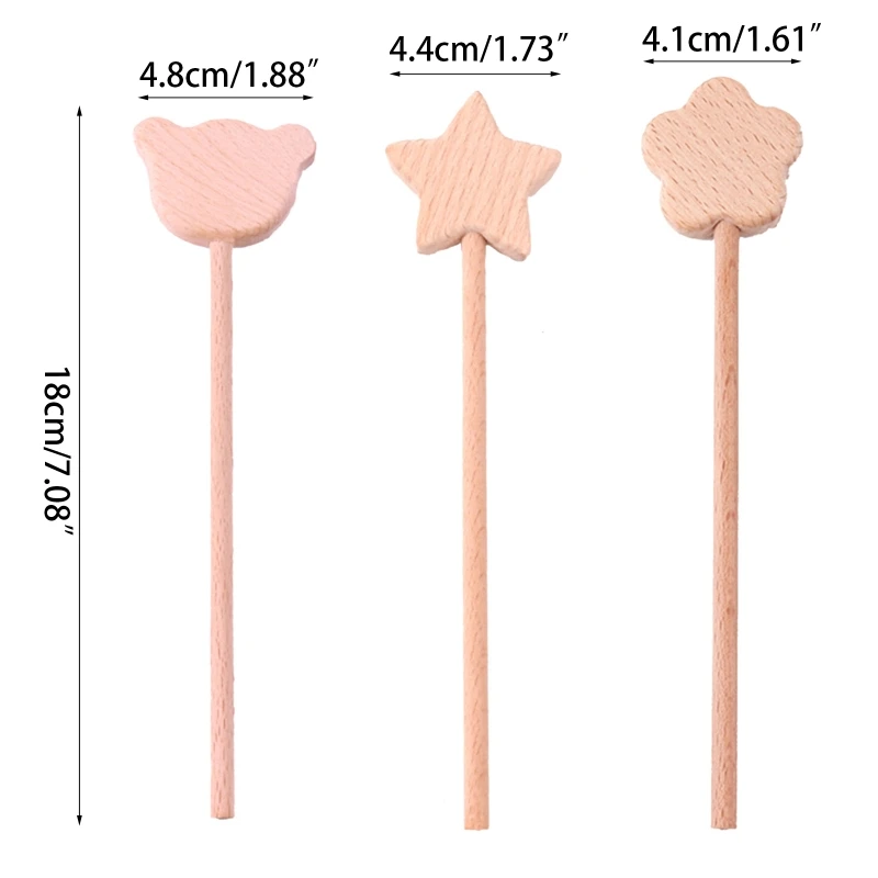 

77HD Wooden Teether Stick Star Bear Flower Beech Wood Teething Toy Ornament for Baby Girls Boys Teething Pain Relief Appease