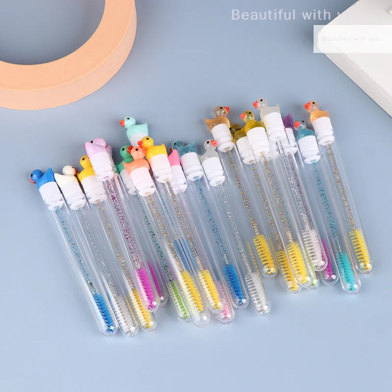 1Pcs Reusable Tube Eyelash Brush Eyebrow Brush Cute Duck Design Crystal Rod Dust-proof Eyelash Extension Tool Lash Mascara Wand