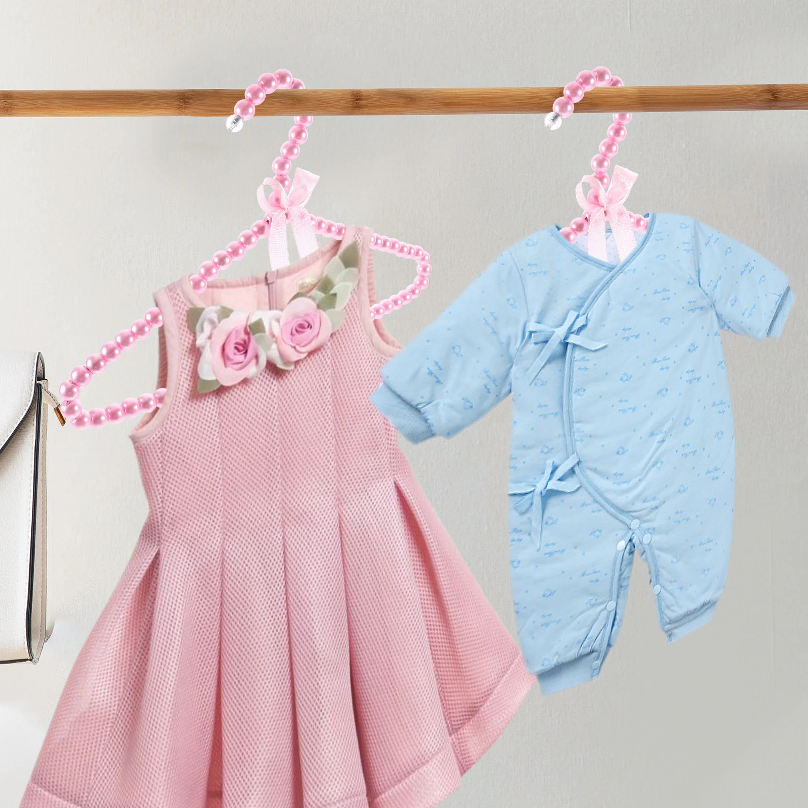 

2Pcs Mini Pearl Beaded Hangers Space Saving Plastic Clothes Hangers Closet Organizer Closet Organizer