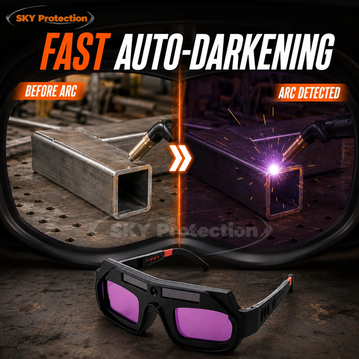 Auto Darkening Welding Glasses with Headband, Solar Welder Goggles with Replaceable Clear Lens for MIG TIG DIY Auto Repair