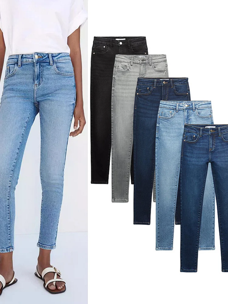 

Slim Fit Stretch Denim Capri Pants High Waist Versatile Women's Faion Straight Leg Jeans Elastic Casual Trousers