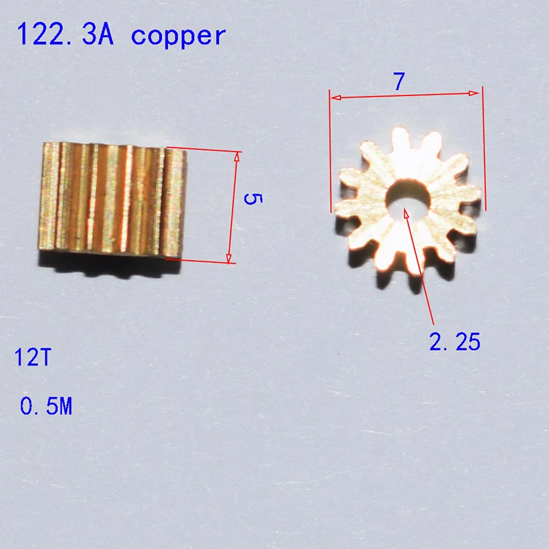 10/100 stücke 12T 0,5 M 2,3mm loch kupfer getriebe eders rc auto flugzeug roboter kinder spielzeug für jungen diy baby zubehör montessori GC 122,3 EIN