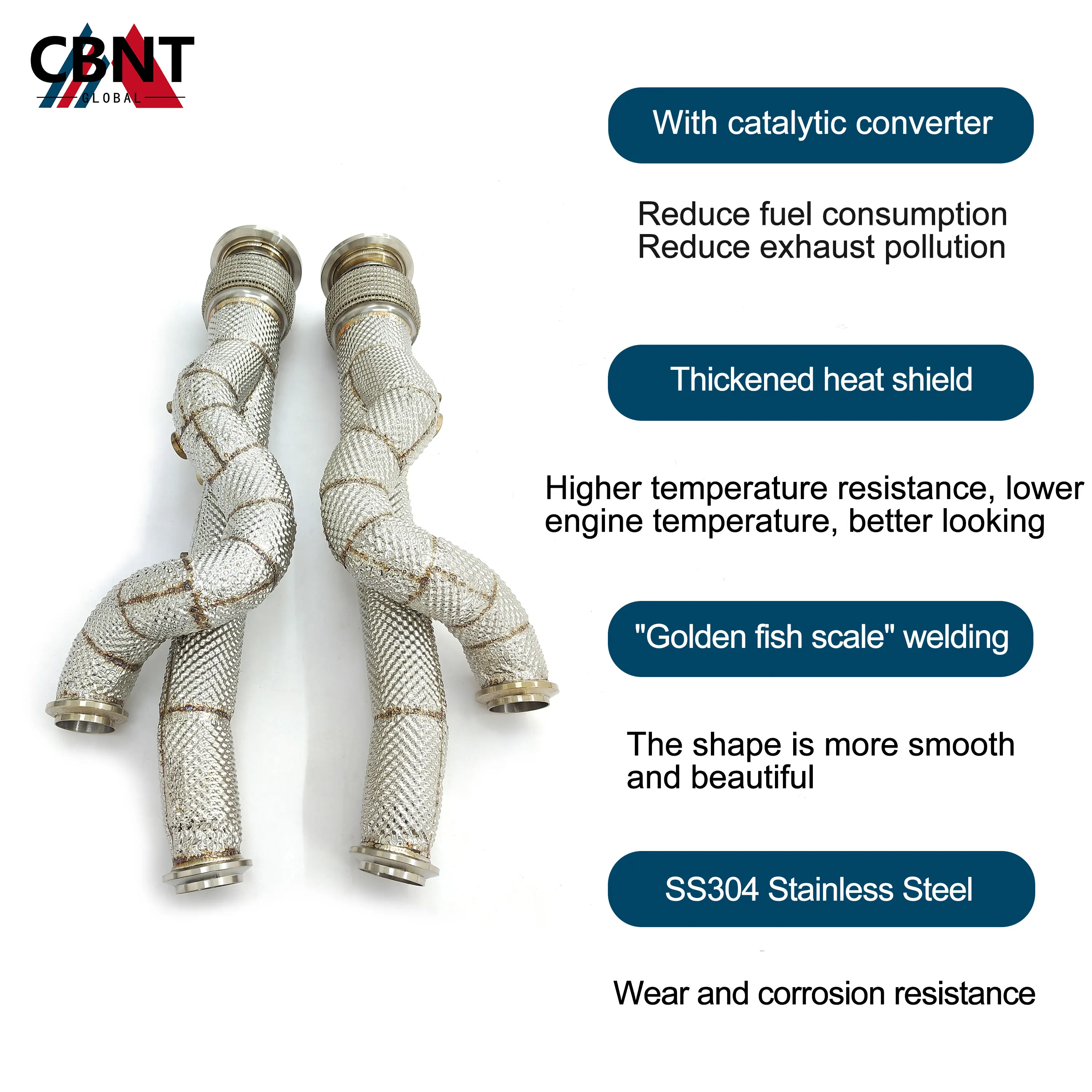 CBNT Stainless Steel Racing Downpipe Exhaust for Lamborghini Aventador LP700 LP740 LP750 6.5 V12 High Performance with Heat Wrap