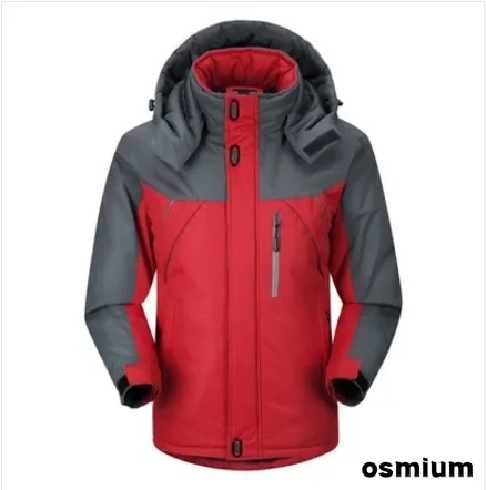 Mens Red Outerwear Clothes Winter Velvet Thick Cotton Outdoor Hooded Parkas Men Casual Loose Cotton-padded Coat Hiking Jacket