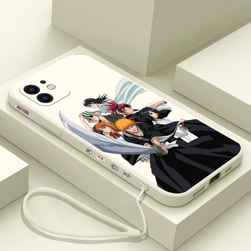 Anime Bleach Kurosaki Phone Case For iPhone 15 14 13 12 11 Pro Max Mini X XR XS MAX SE20 8 7 6 6S Plus Silicone with Hand Strap