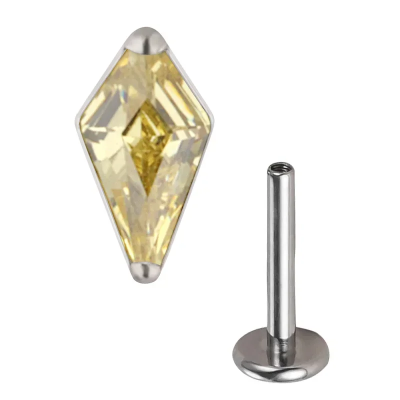 Titanium Rhombus Ear Piercing Earrings, Zircon Paved