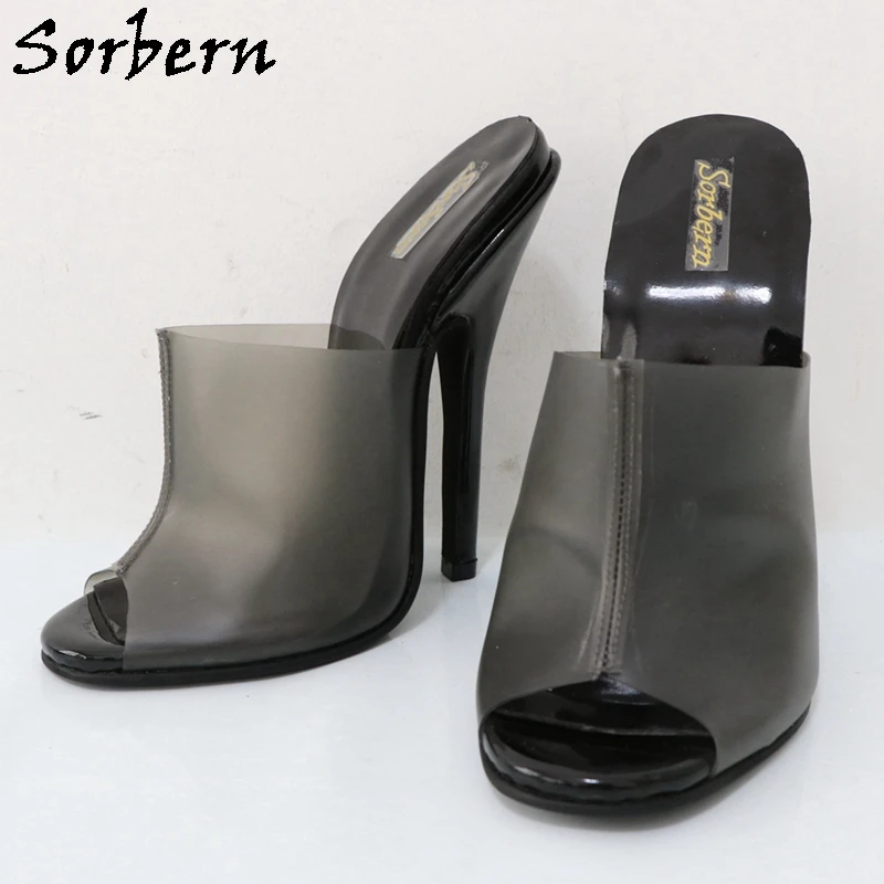 Sorbern 14Cm pantofole traslucide in PVC donna tacchi a spillo tacchi alti punta tonda muli aperti diapositive scarpe estive Slip On colori