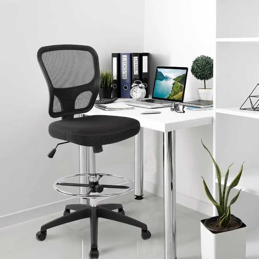 Ergonomic Office Chairs, Office Drafting Chair, Rolling Stool Chair Armless Standing Desk Chair with Footrest Bar Stools for Ho