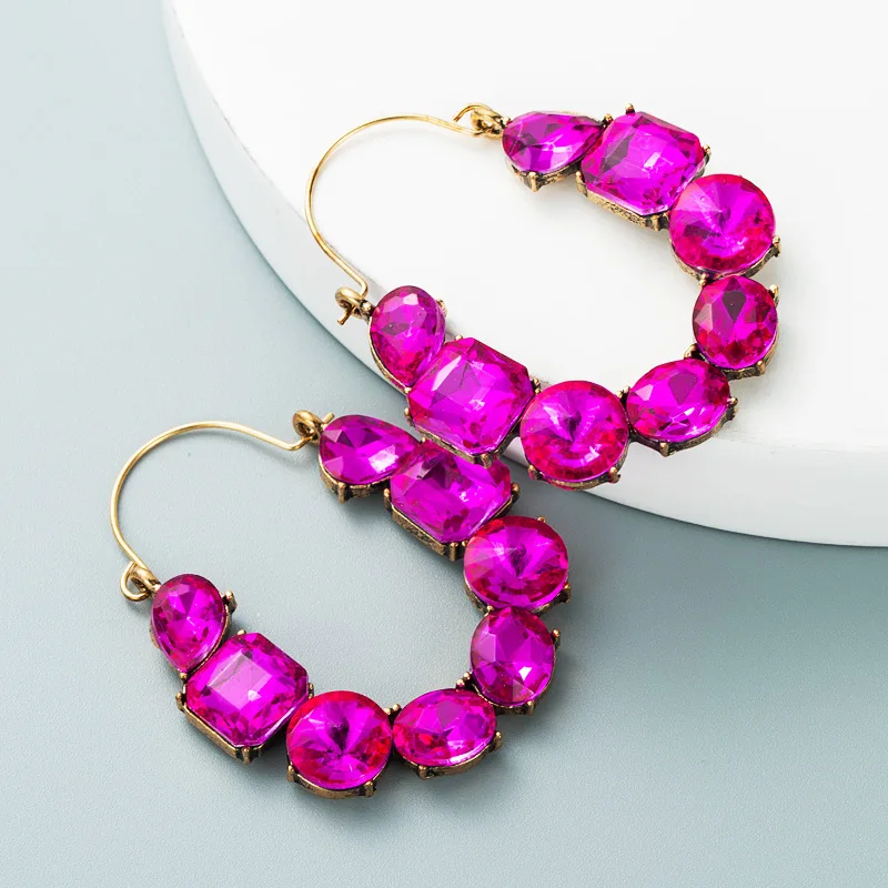 Multi Styles Boho Statement Fuchsia White Crystals Drop Earrings for Women Party Zircon Fuchsia Jewelry