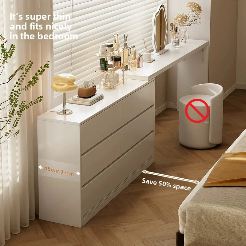 Ultra Narrow Vanity Bedside Storage Cabinet Integrated Dressing Table ThirtyCentimeter Depth Modern Minimalist Bedroom Furniture