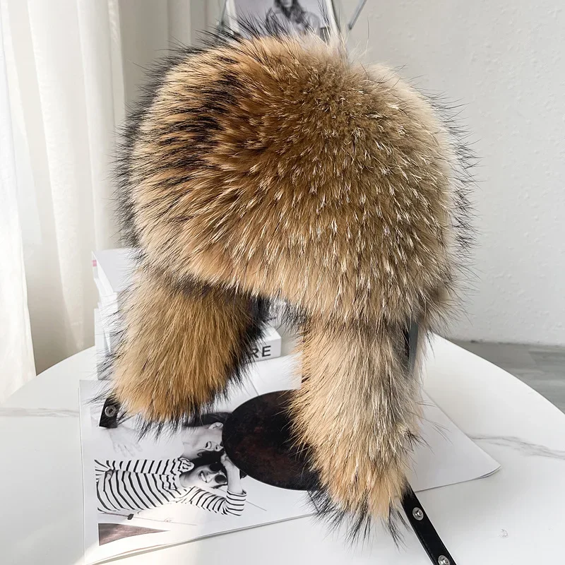 

Winter Warm Fox Hair Hat Men's Windproof Whole Skin Raccoon Dog Hair Wind and Snow Hat