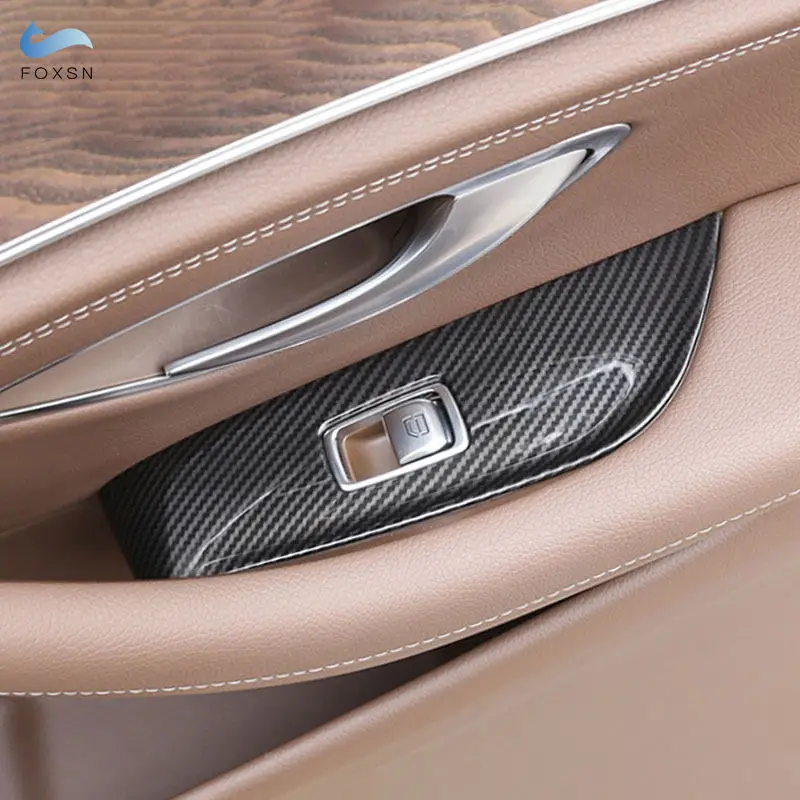 For Mercedes Benz E Class W213 2016 - 2022 LHD Car Accessories Carbon Fiber Style Interior Door Window Switch Frame Cover Trim