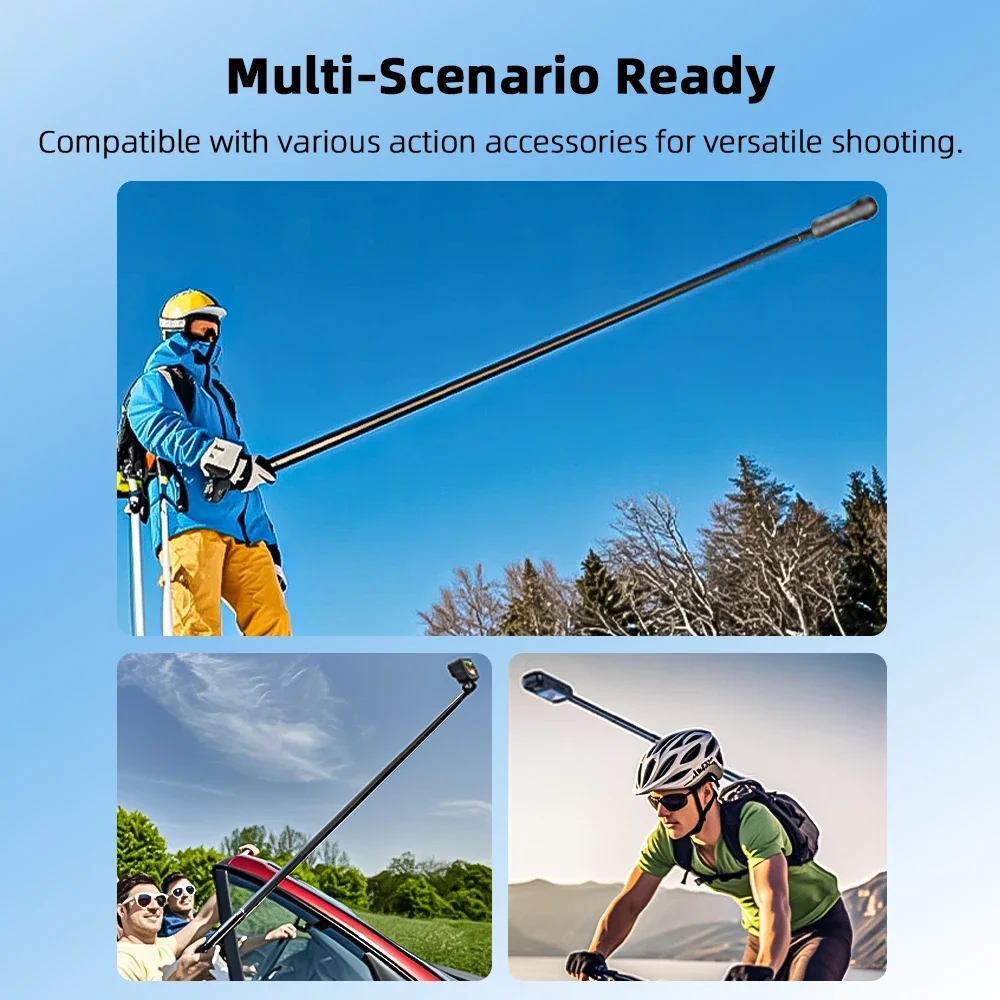 عصا سيلفي غير مرئية 1.3 متر من Flymile لـ Insta360 X5 X4 X3 ONE X2 ONE RS ملحقات كاميرا الحركة البانورامية القابلة للسحب