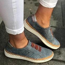 Zapatos vulcanizados sin cordones para mujer, mocasines poco profundos, transpirables, calados, informales, talla grande, 2023