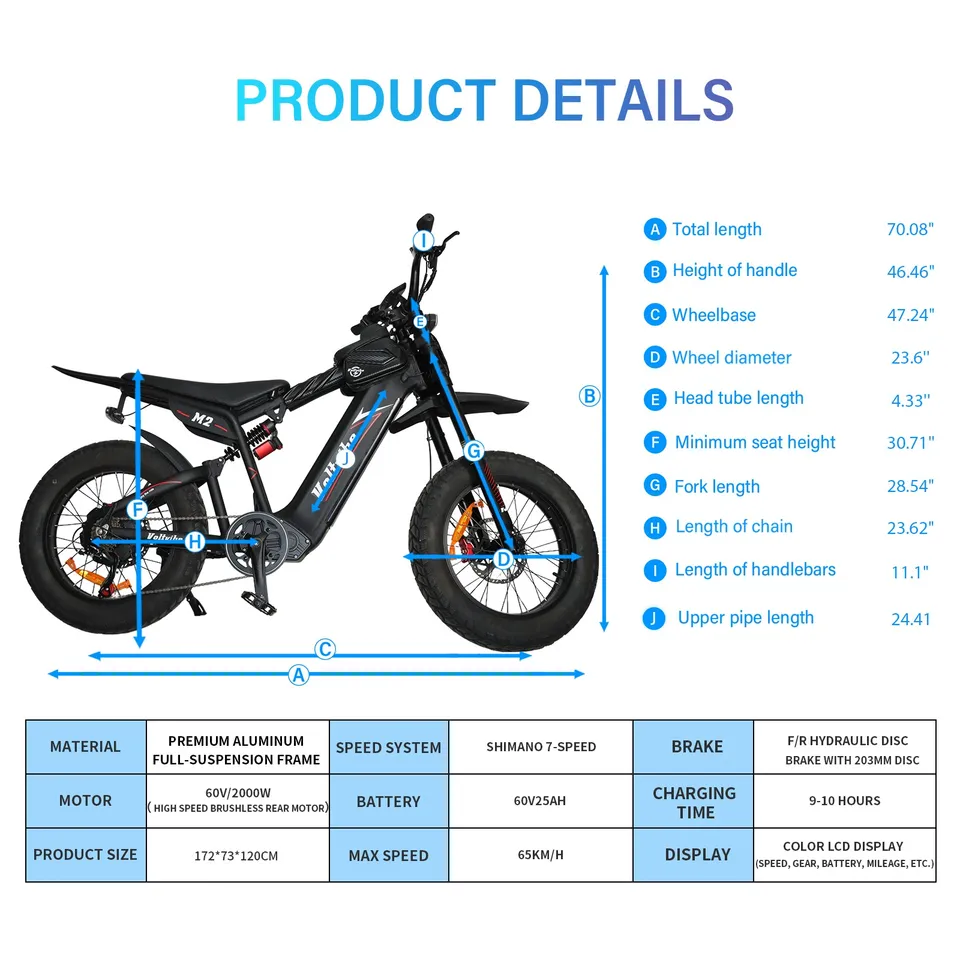 BAOLUJIE M2 2000W Moto E-Bike,Adult Electric Bike，60V25AH Battery，Electric Motorbicycle,Max Speed 45 MPH,UL2849【1 Year Warranty】 image 10