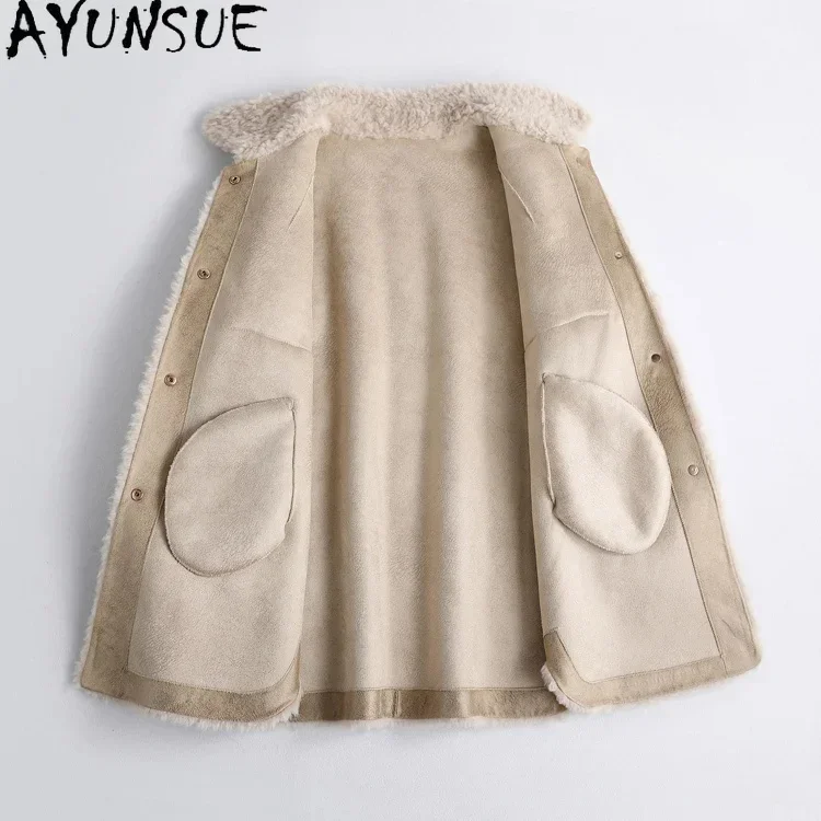 Yunsue-Abrigos de lana Granular para Mujer, chaqueta de corte de oveja de longitud media, prendas de vestir exteriores a la moda, otoño e invierno, 2024