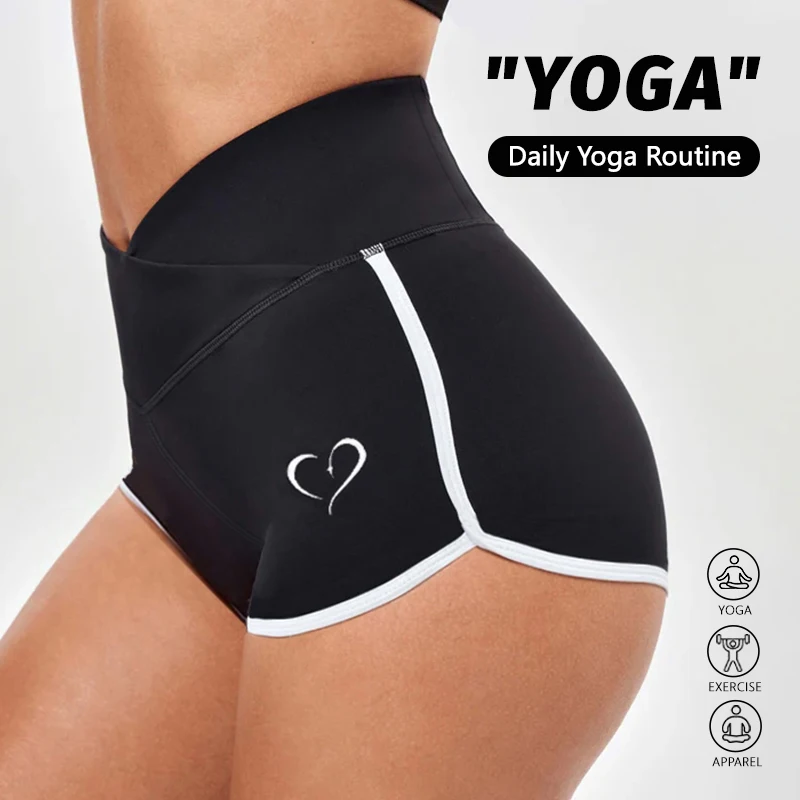 

Женские спортивные шорты с высокой талией, перекрестными лямками и принтом в виде сердечек, с эффектом пуш-ап и подтяжки бедер, быстросохнущие, для бега, тренировок в спортзале и занятий фитнесом.