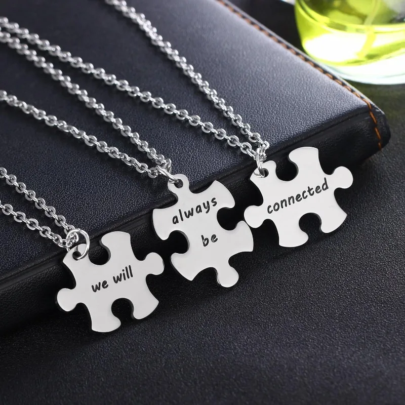 3PCS We Will Always Be Connected Necklace Set, Best Friends pendant Necklace for 3, Friendship Jewelry Gift for Sisters Friends