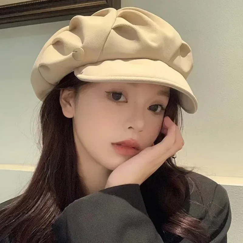 Harajuku Retro Style Oversized Berets Caps for Women in 2024 Spring Summer Fashion Versatile Casual Short-brimmed Newsboy Hats