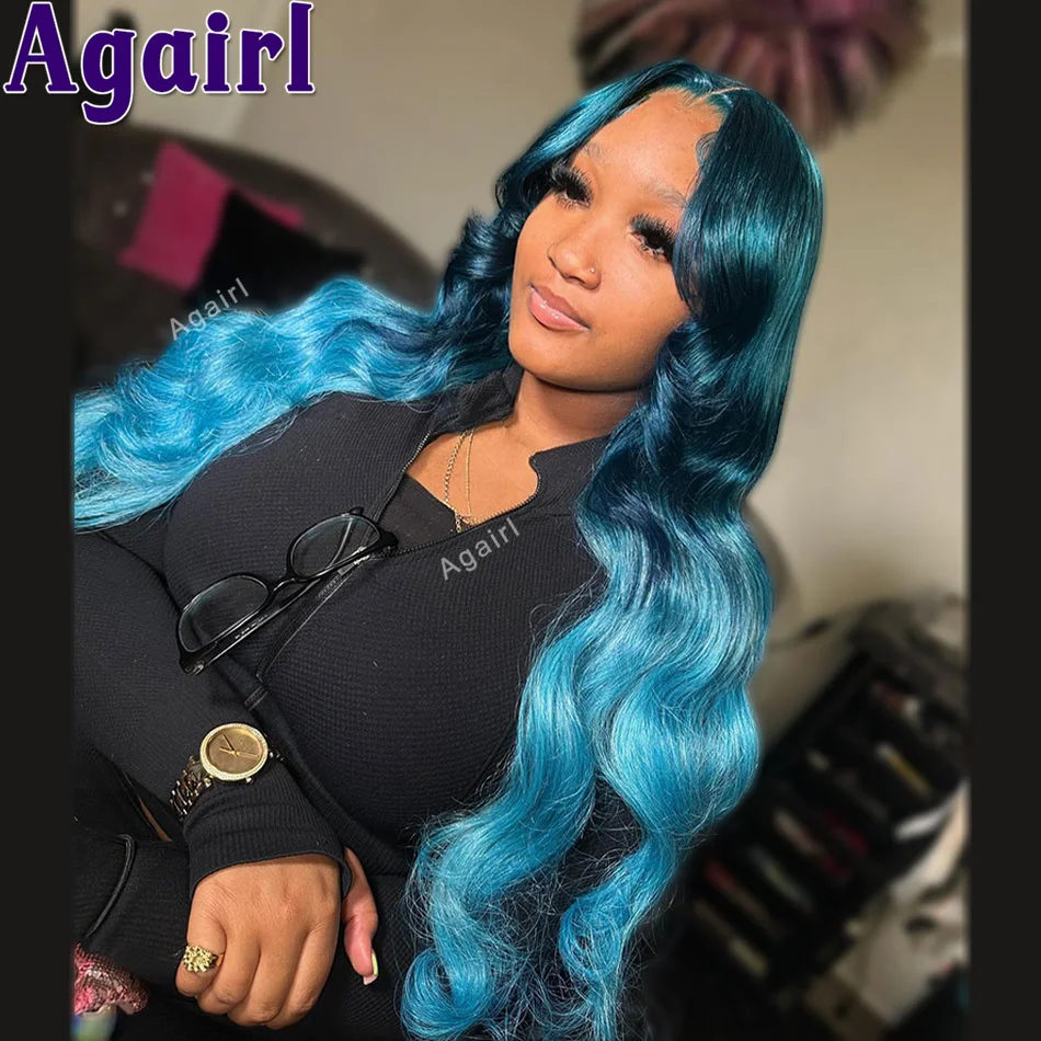 

30 Inch Ombre Blue Color 13x6 Lace Front Body Wave Wig Human Hair for Women Brazilian Remy #613 PrePlucked 13X4 Lace Frontal Wig