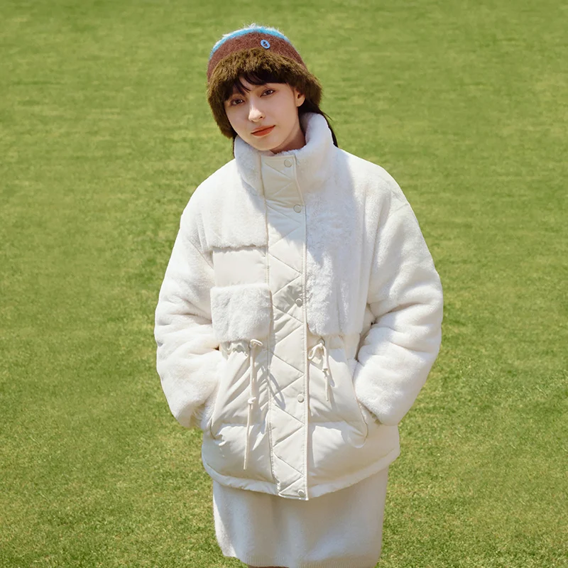 Semir-Doudoune mi-longue en fourrure de lapin épissée pour femme, col montant, veste fine à la taille, hiver, nouveau, 2023