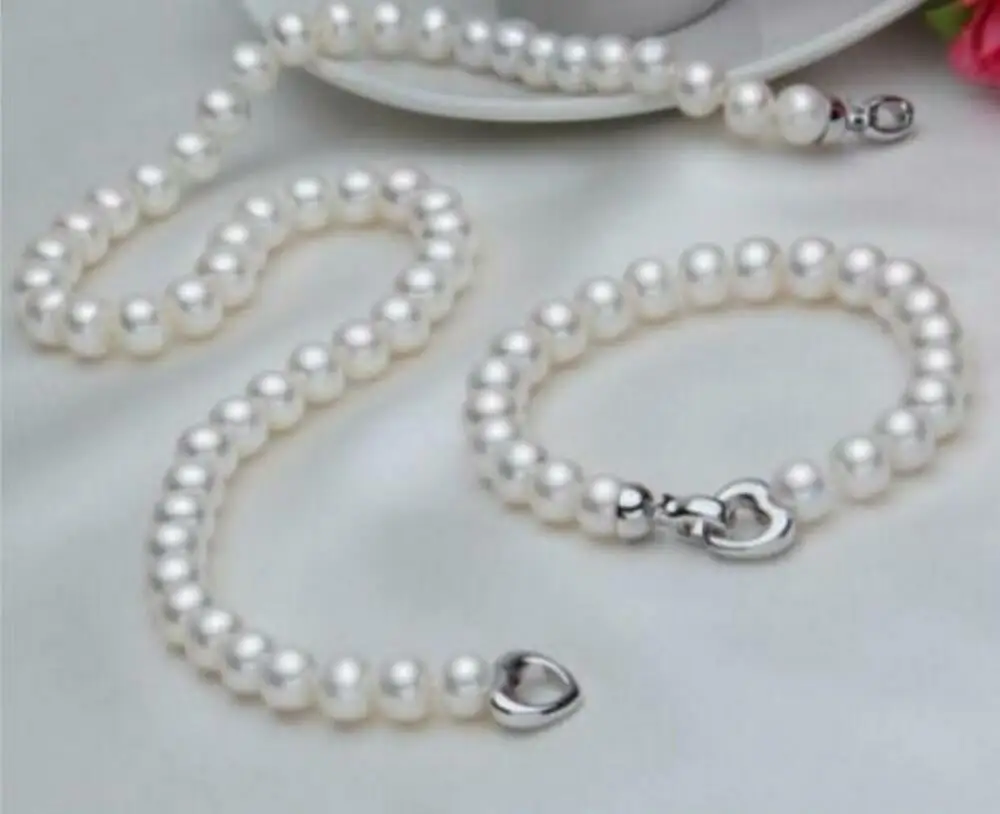 

Huge AAA 9-10mm real natural south sea white round pearl necklace 18" bracelet 7.5-8'' sterling silver 925 jewelry sets