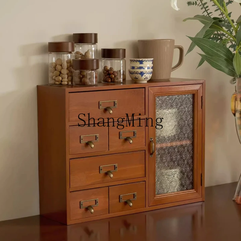 

FG retro wooden desktop storage box multi-drawer with door storage box kitchen finishing rack