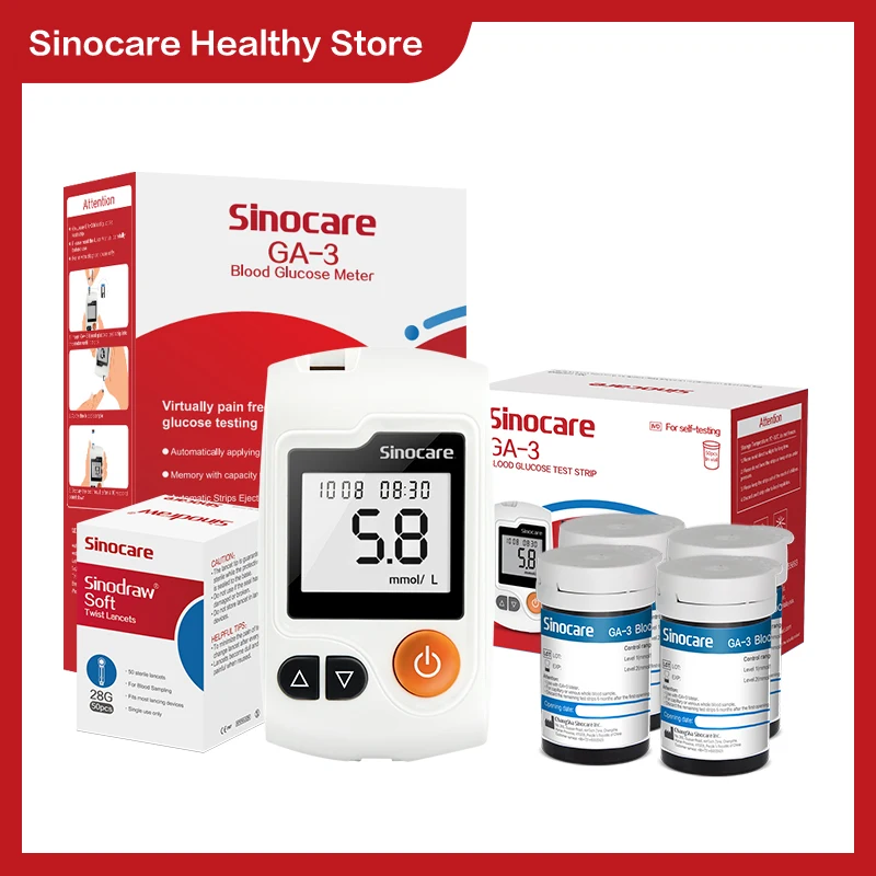 Sinocare GA-3 Misuratore di glicemia, strisce reattive e lancette Misuratore medico di analisi dello zucchero nel sangue per il diabete e la previa