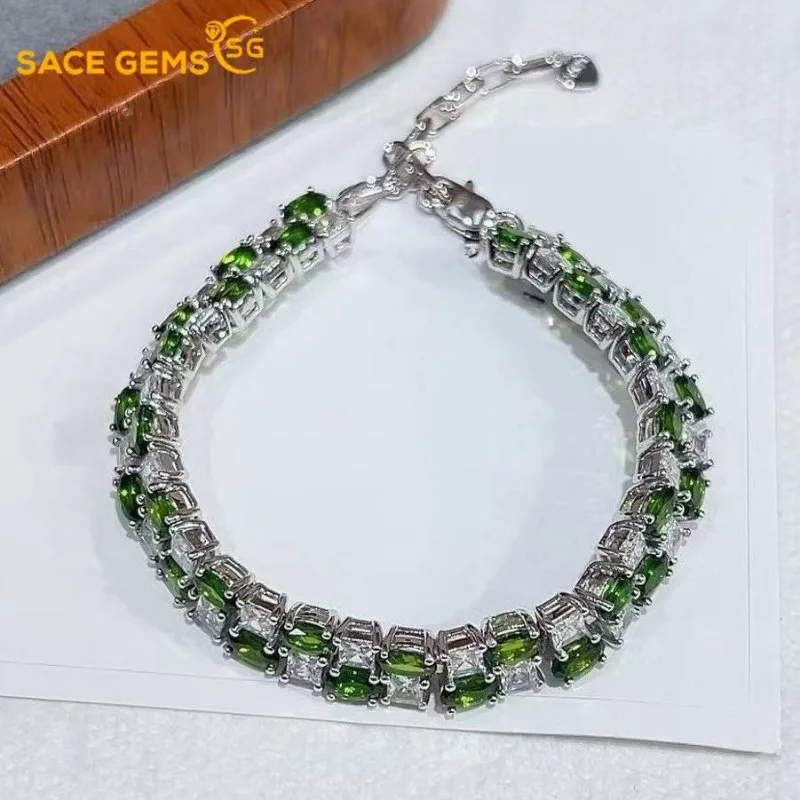 

SACE GEMS Новое поступление стерлингового серебра 925 пробы натуральный диопсид браслеты с драгоценными камнями для женщин помолвка коктейльная вечеринка ювелирные украшения