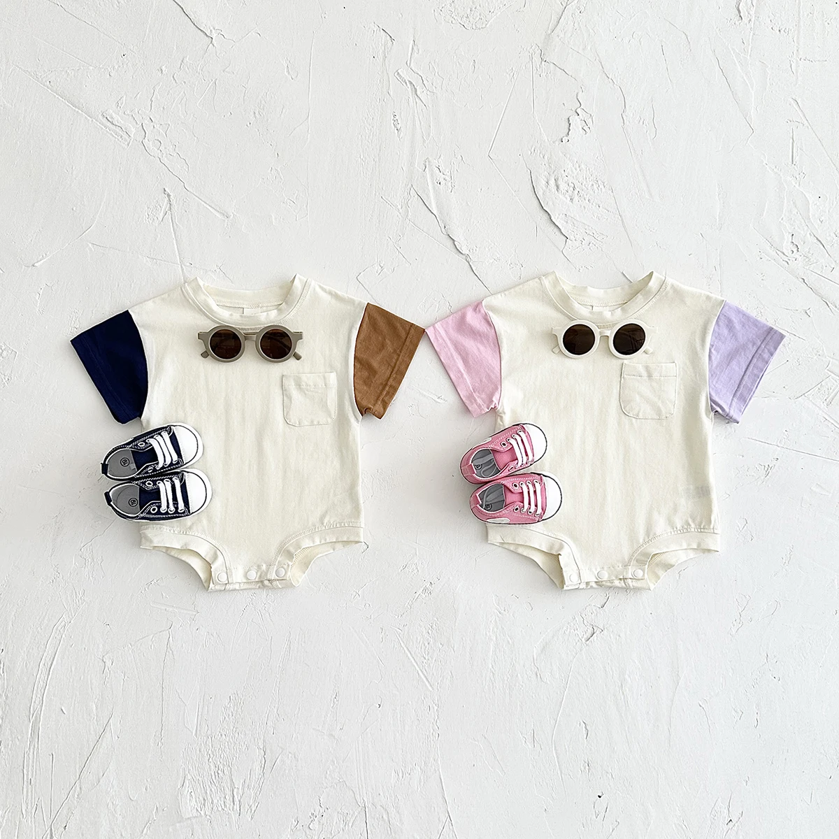 2024 Infant Summer Baby Clothes Triangle Romper Cotton Short Sleeved Color Block Boy Girl Bodysuit Casual Jumpsuit Newborn 0-18M